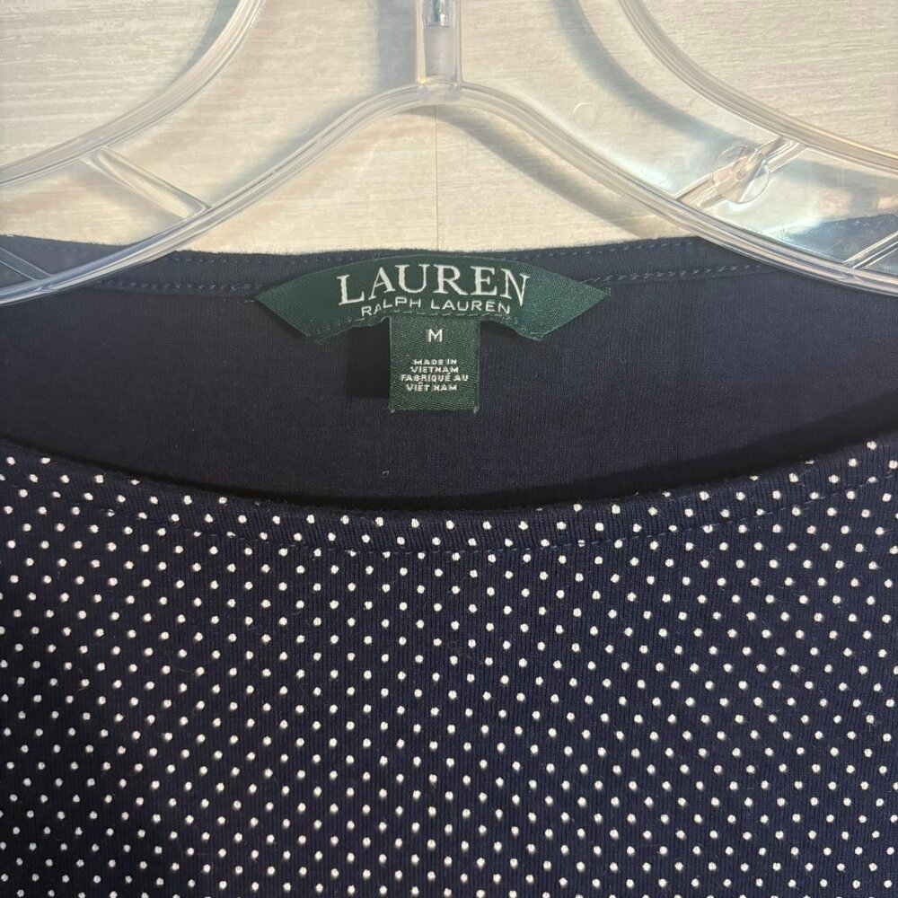 Ralph Lauren T Shirt Size Medium Women Navy Polka Dot Short Sleeve Tee - Picture 3 of 4